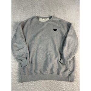 Comme Des Garcons Play Sweatshirt Mens L Gray Logo Heart Graphic Crewneck
